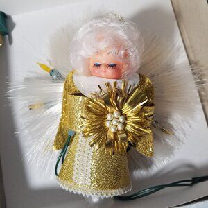 Vintage Christmas Angel Gold Dress Halo Indoor Tree Topper 12 Light Original Box
